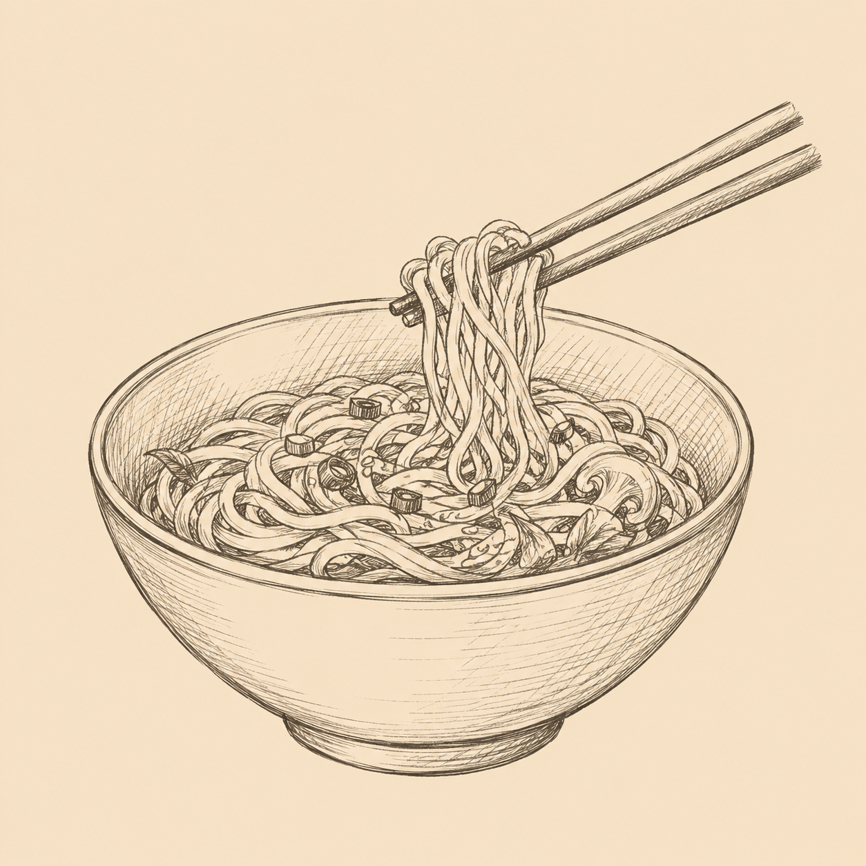 A bowl of spicy noodles with chopsticks